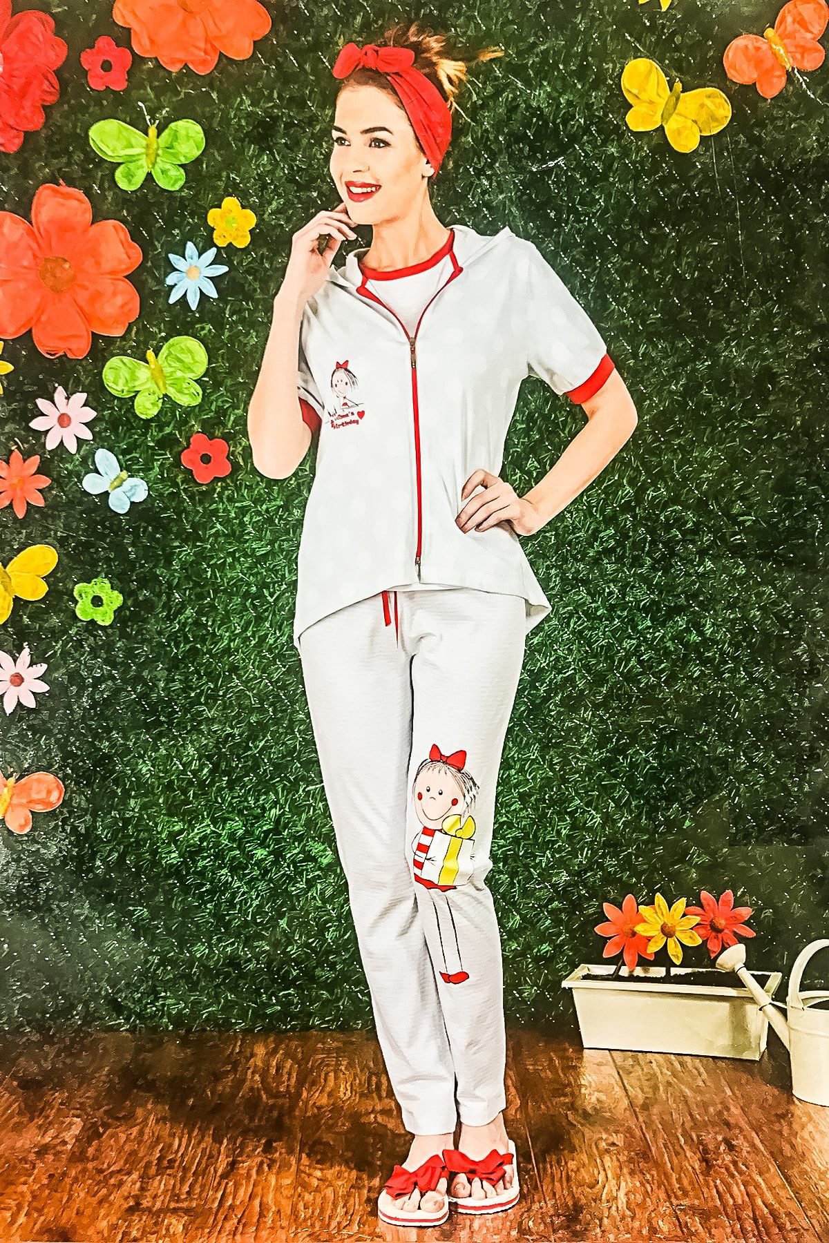 Limissi Pijama Limissi Kadin 3'Lü Set Kapüşonlu Pijama Takimi Mavi
