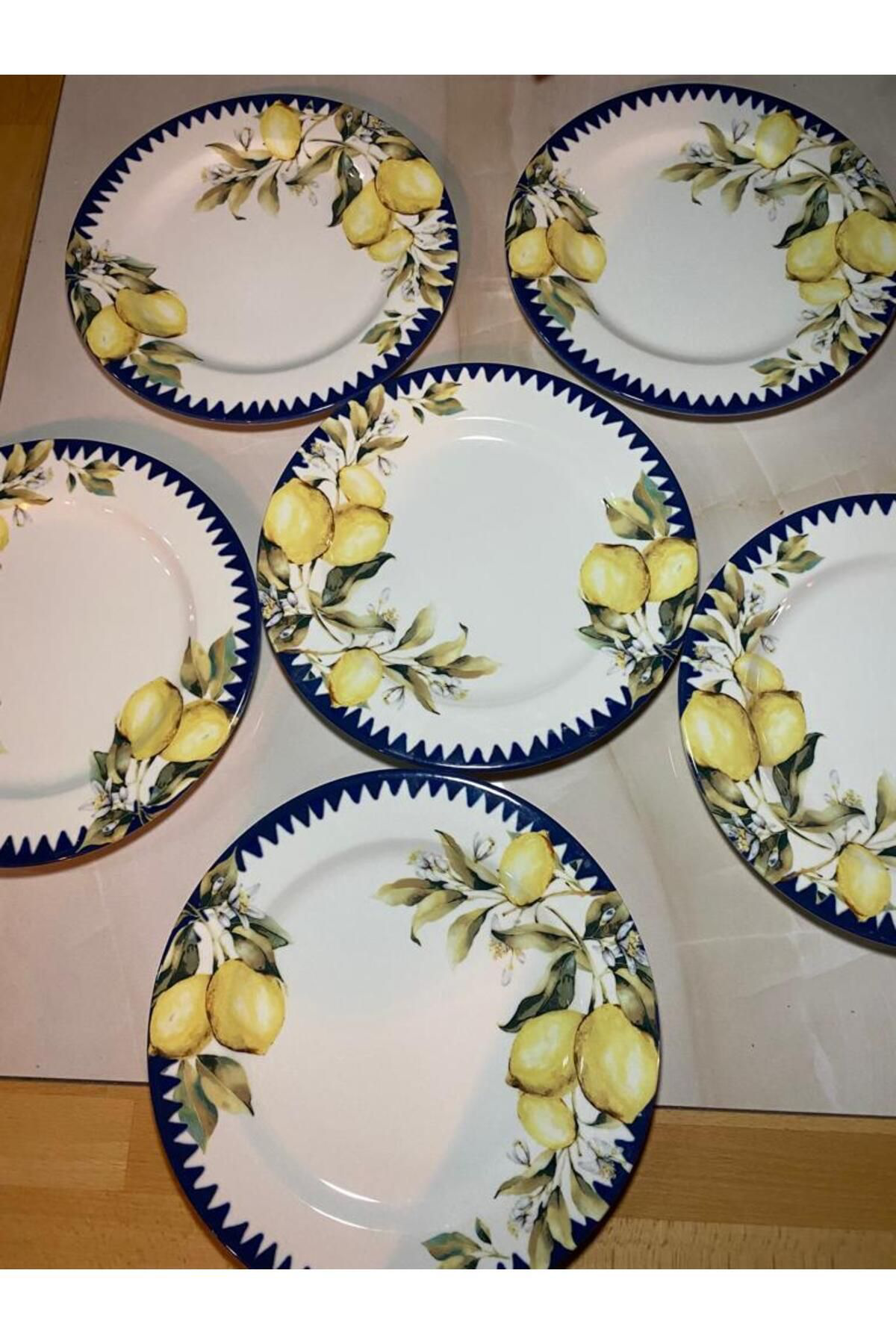 Elif Aksesuar Limon Desenli Porselen Servis Tabaği 6Li 26 Cm