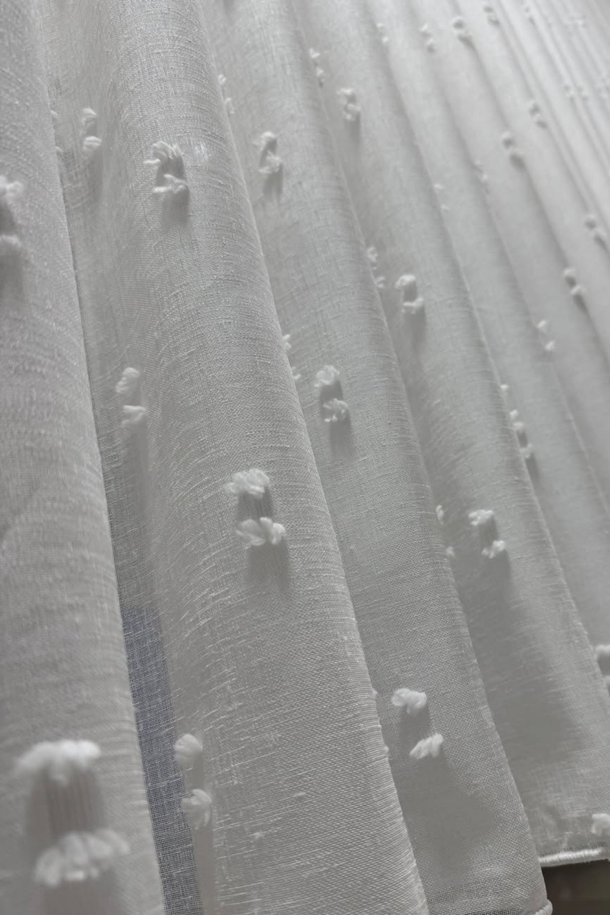 Özgün Perde Linen Ponpon Tül Perde|1/3 Sik Pile| Keten Kumaş, Ağir Gramaj, Ku