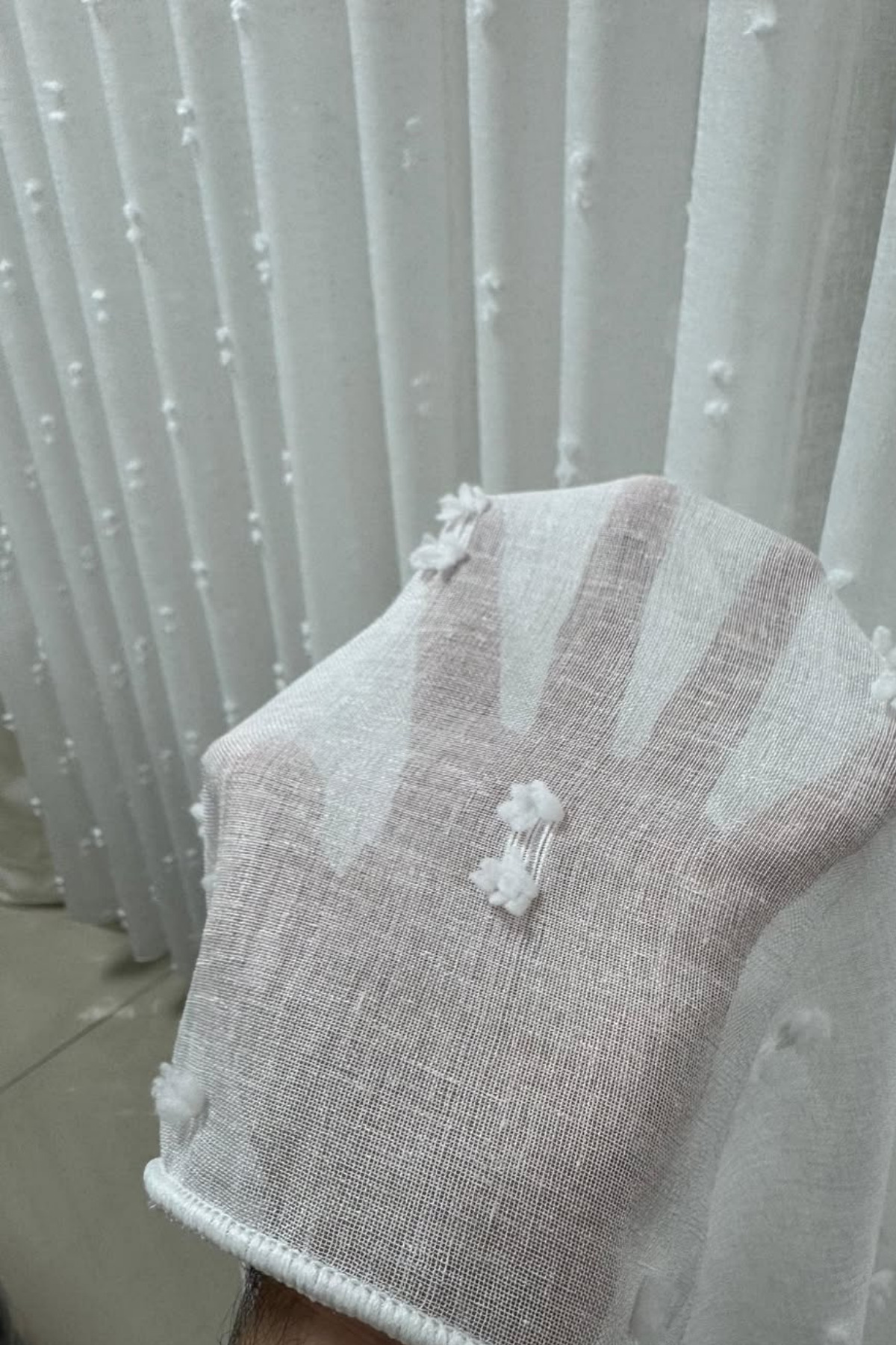 Özgün Perde Linen Ponpon Tül Perde|1/3 Sik Pile| Keten Kumaş, Ağir Gramaj, Ku