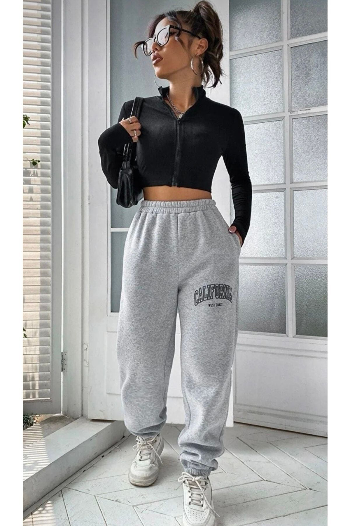 S'gizli Los Angeles Baskili İçi Komple Şardonlu Kişlik Yeni Stil Jogger K