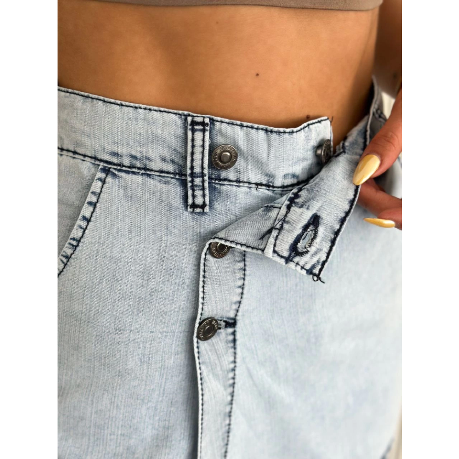 Lucky Life Kot Jeans Kesimetrik Kesim Cepli Şortlu Etek - Gri