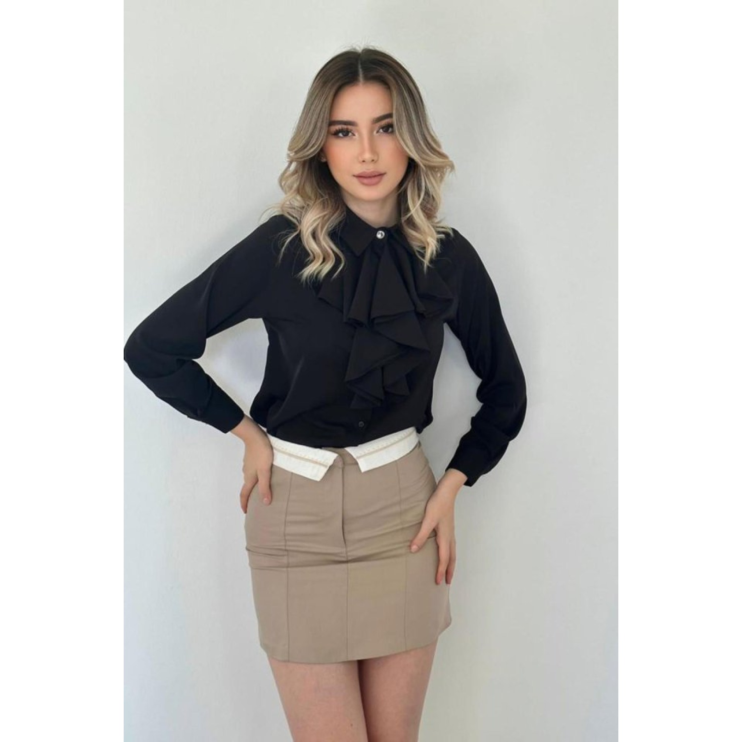 Lucky Life Lucky Life Kadın Bej Kemeri Bilyeli Mini Etek