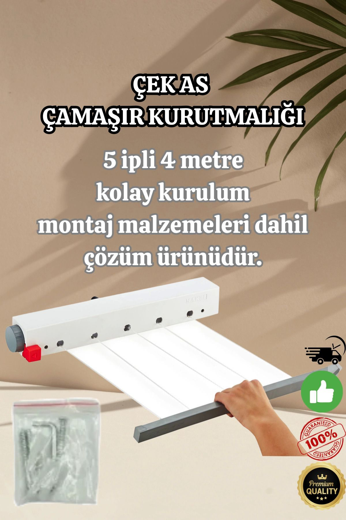 Feifei Lüx Çamaşir Kurutmalik Çek As 5 İpli 4 Metre Kolay Kurulum Açilir