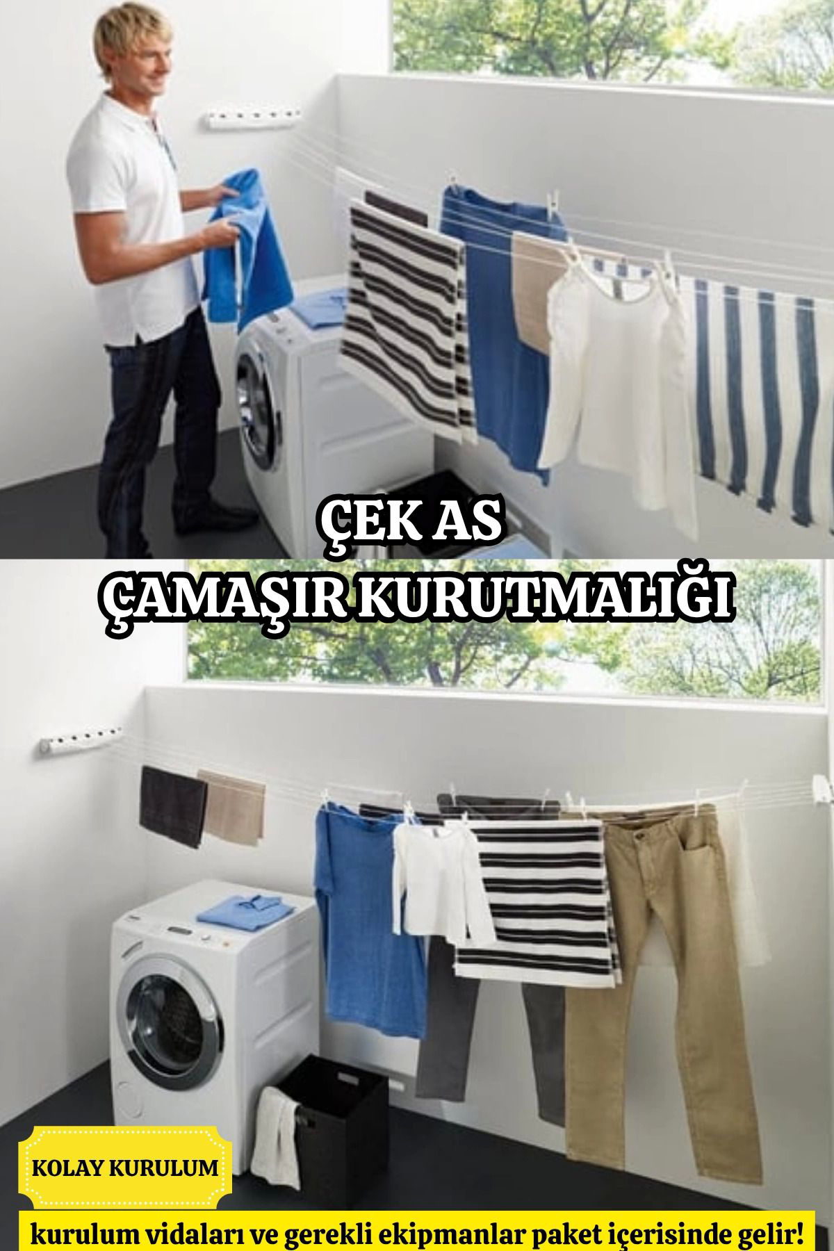 Feifei Lüx Çamaşir Kurutmalik Çek As 5 İpli 4 Metre Kolay Kurulum Açilir
