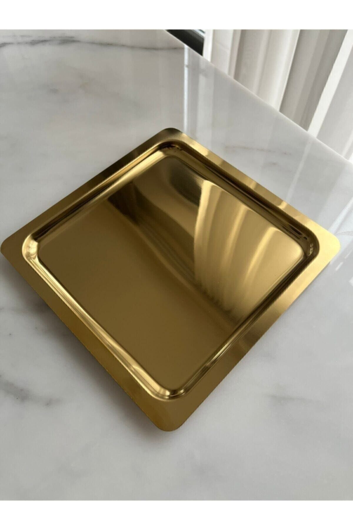 Alice Lüx Gold Kare Servis Sunum Tepsisi / Sunumluk /