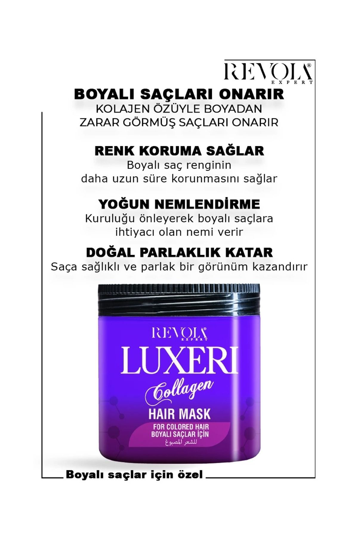 Revola Luxeri Kolajen Saç Maskesi – Boyali Saçlar İçin Uzun Süreli Renk 