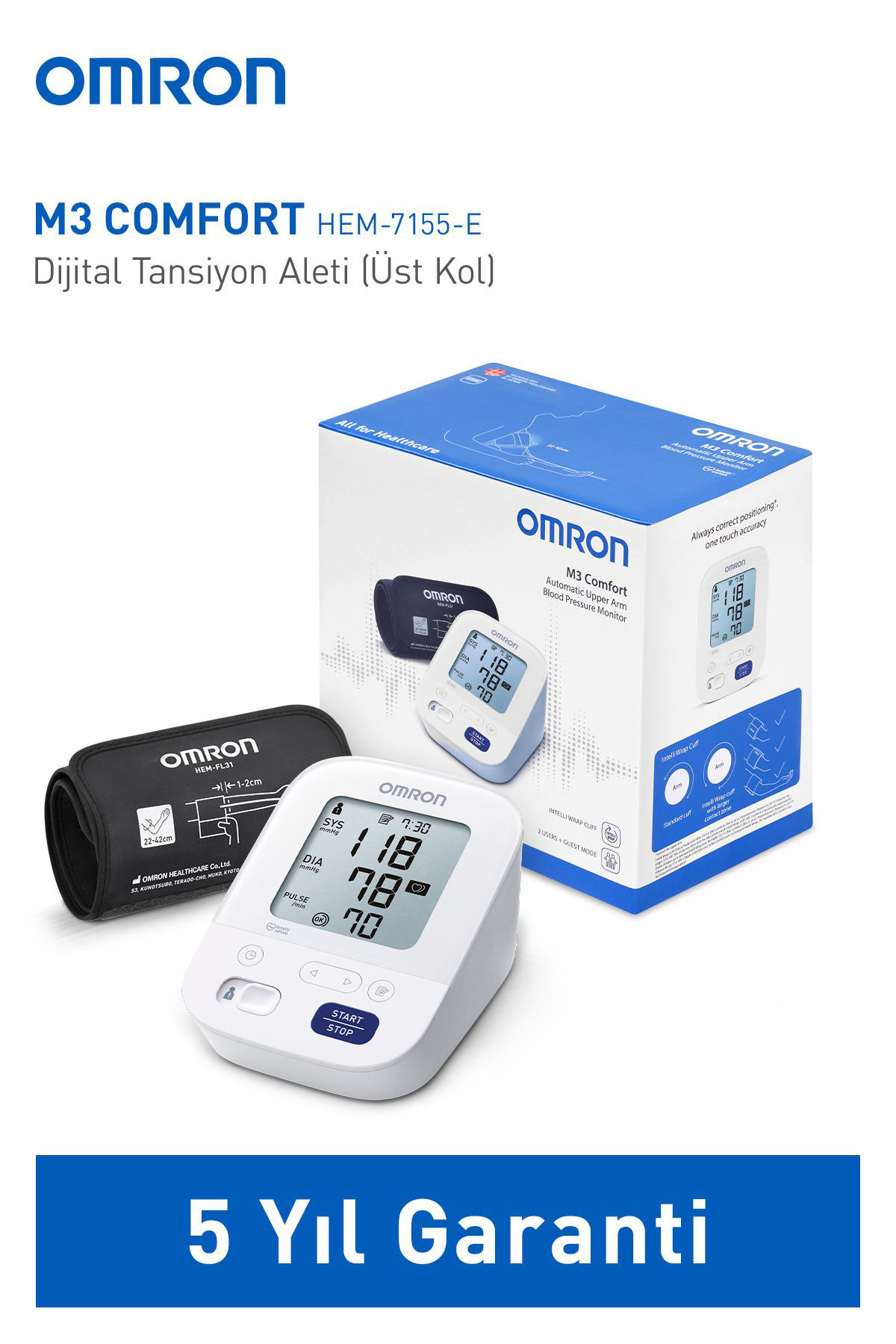 Omron M3 Comfort Hem-7155-E Üst Koldan Ölçer Tansiyon Aleti.