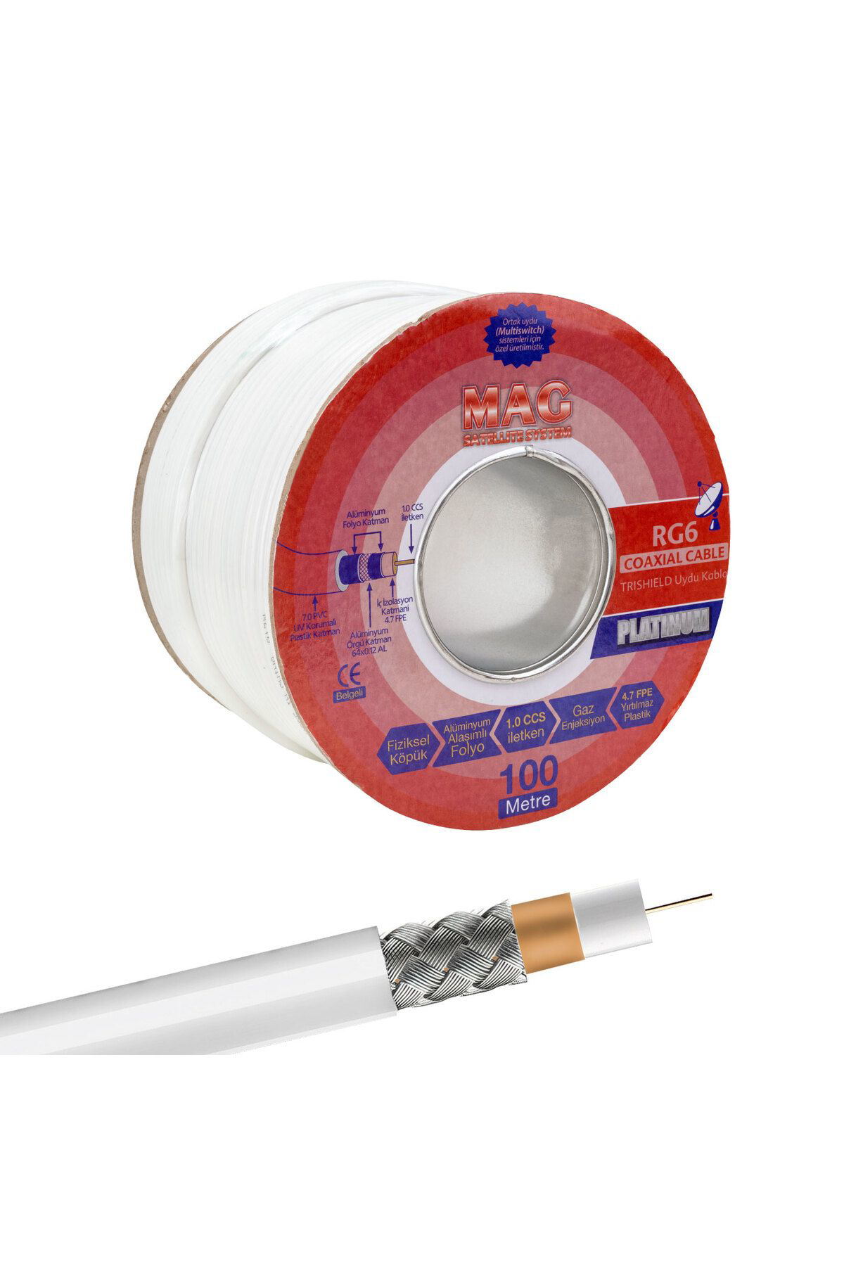 Robotrend Mag Platinum Rg6/U4 Trishield 64 Tel Anten Kablosu (100 Metre)
