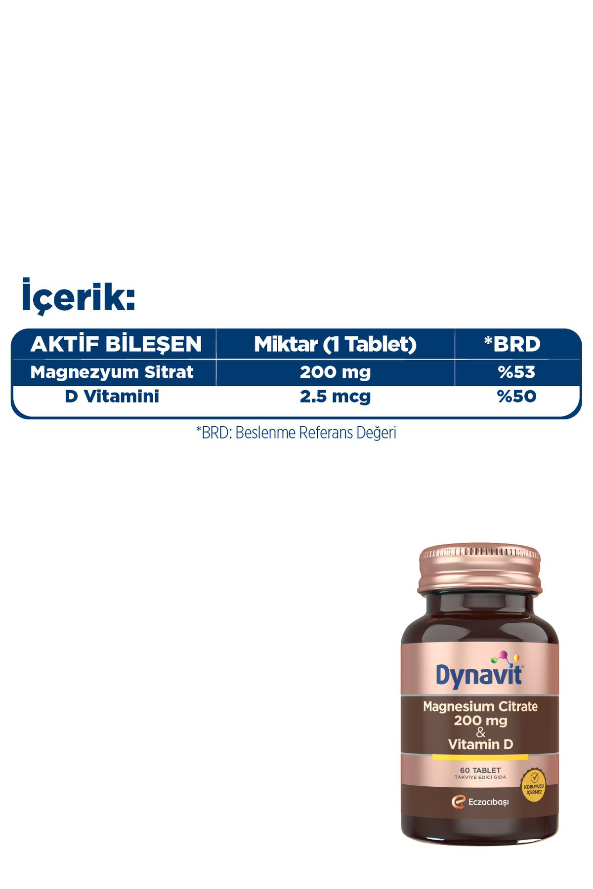 Dynavit Magnesium Citrate 200 Mg & Vitamin D 60 Tablet - Magnezyum Sitrat