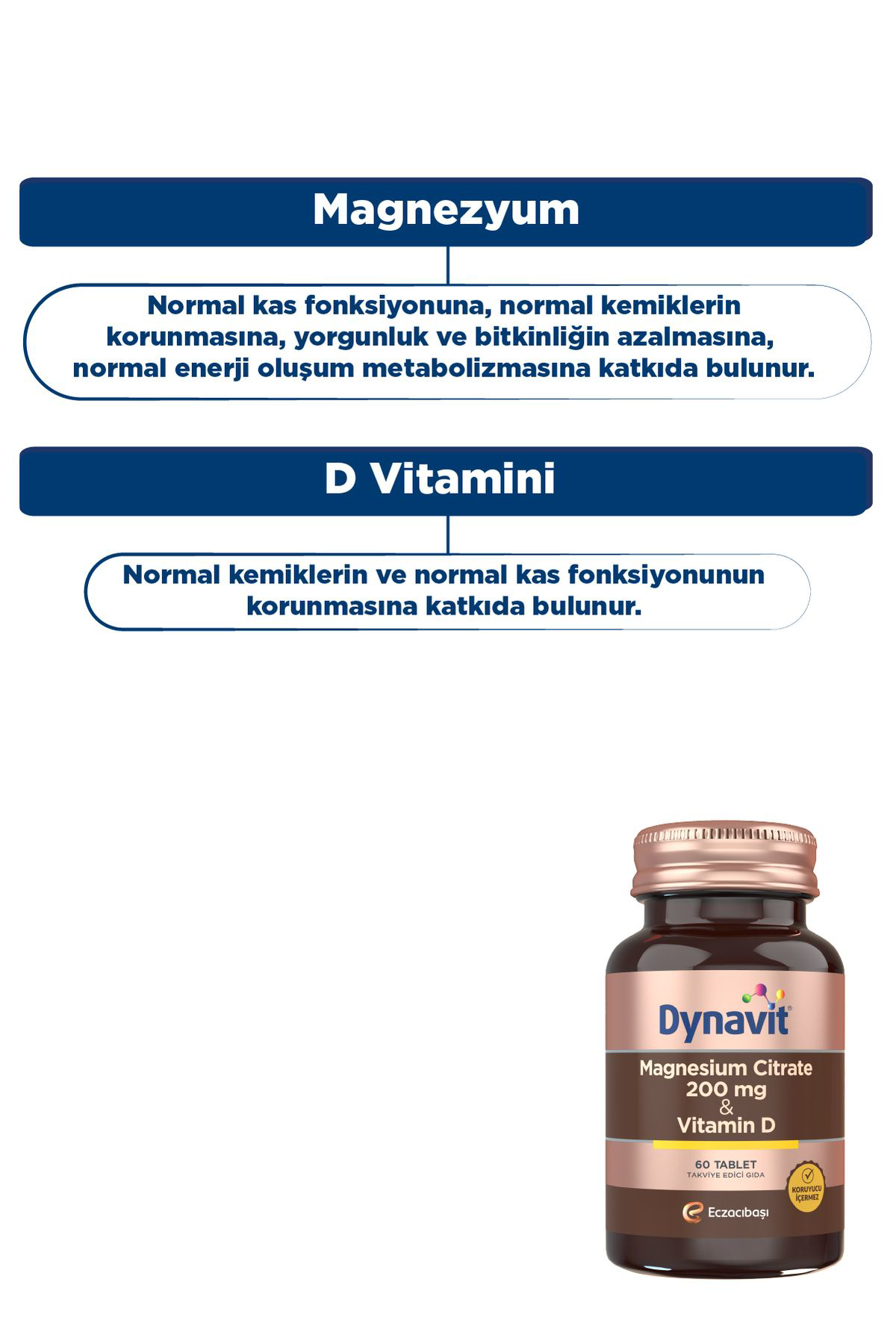 Dynavit Magnesium Citrate 200 Mg & Vitamin D 60 Tablet - Magnezyum Sitrat