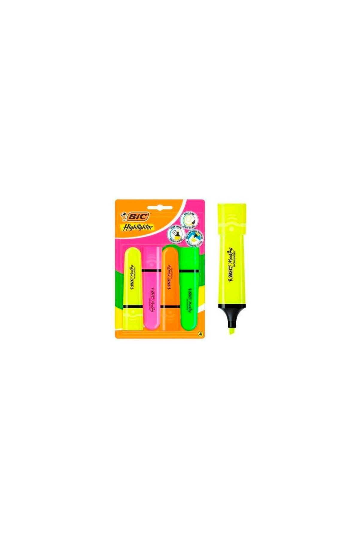 Bic Marking Flat Highlighter 4Lü Blister Canli Renkler
