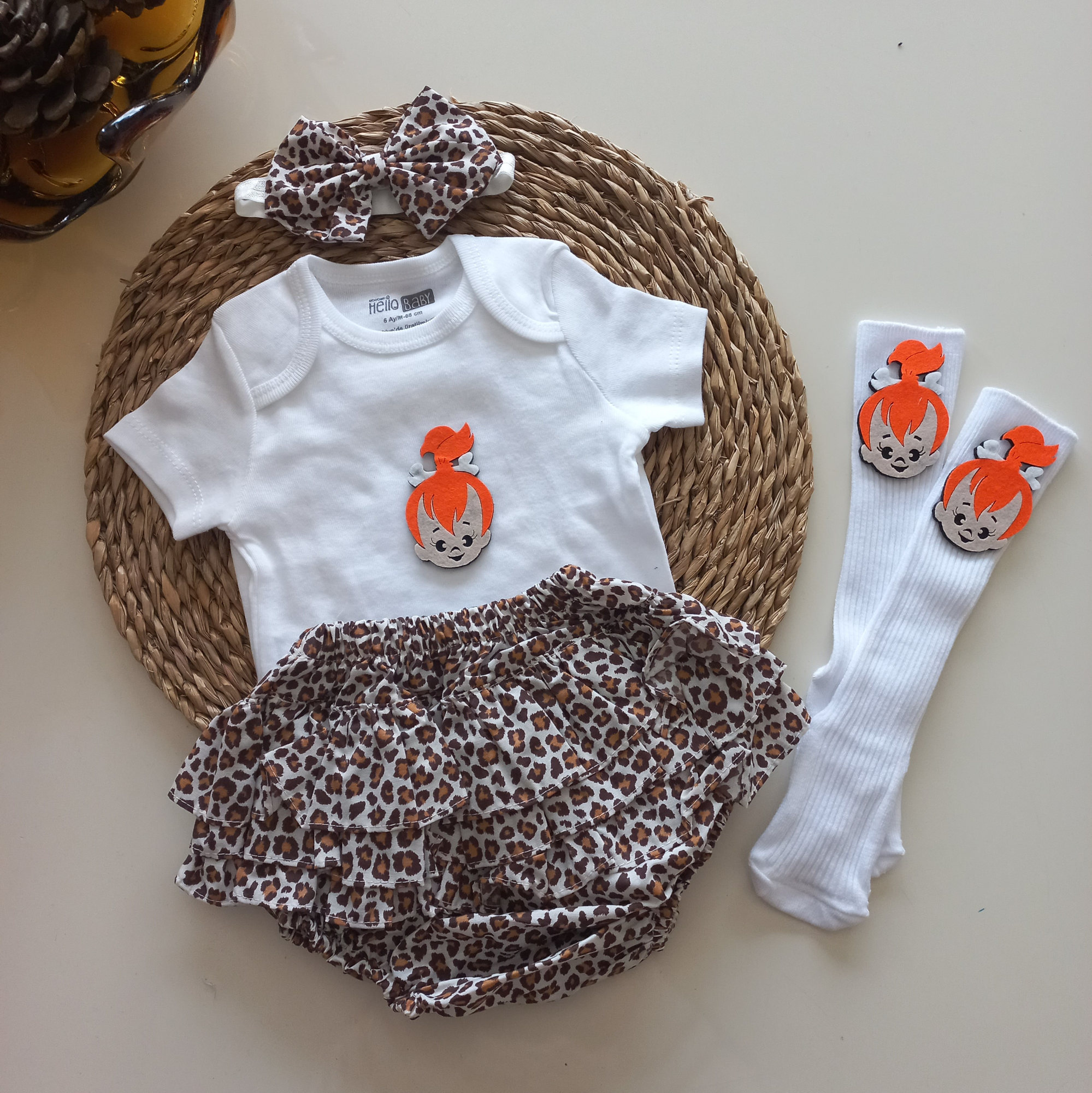 MARS BABY Kız Bebek Leopar Çakıl Fırfır Şort Etek Bodyli Bandana 