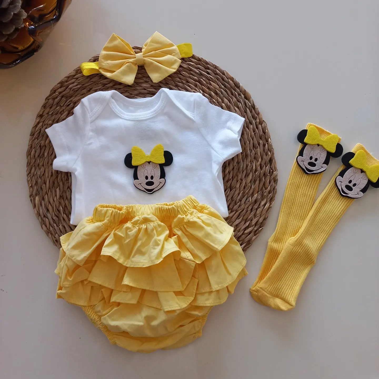MARS BABY Kız Bebek Sarı Fırfırşort Etek Bandana Minnie Mouse Fig