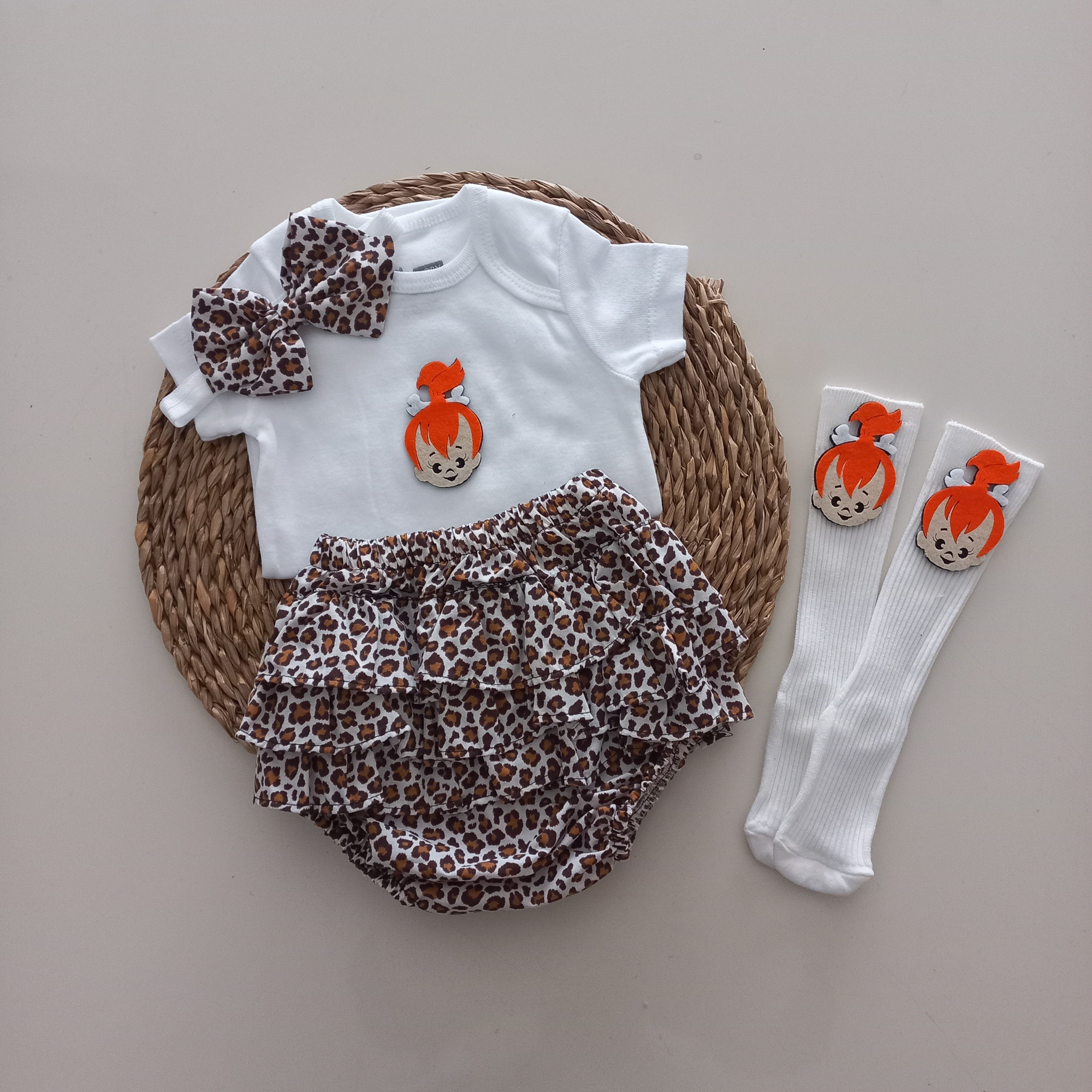 MARS BABY Kız Bebek Leopar Çakıl Fırfır Şort Etek Bodyli Çorap Ta