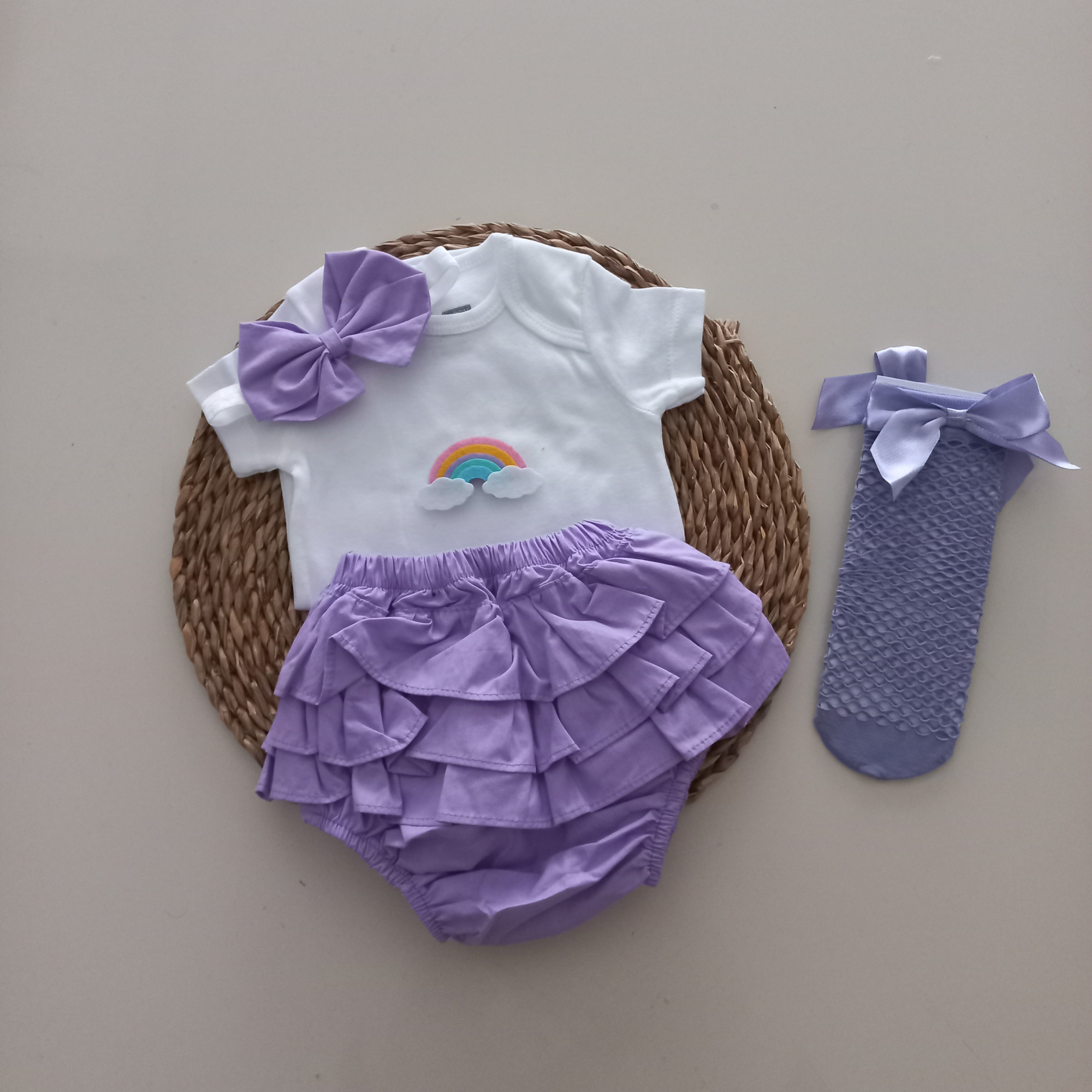 MARS BABY Kız Bebek Lila Gökkuşağı Fırfır Şort Etek Bodyli Lila F
