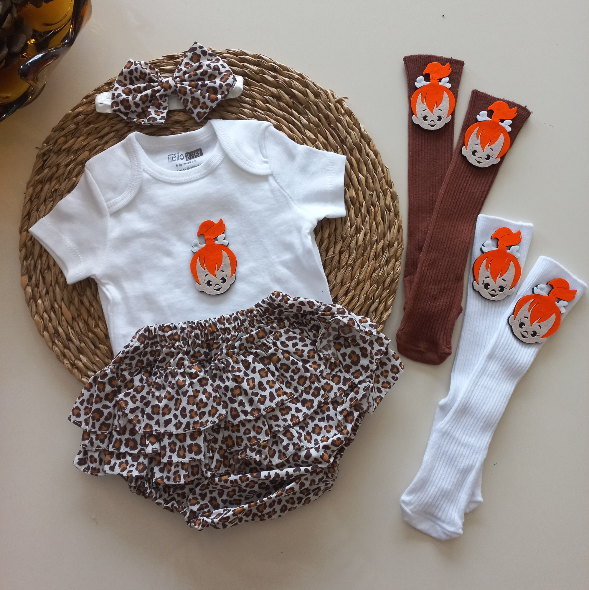 MARS BABY Kız Bebek Leopar Çakıl Fırfır Şort Etek Bodyli Bandana 