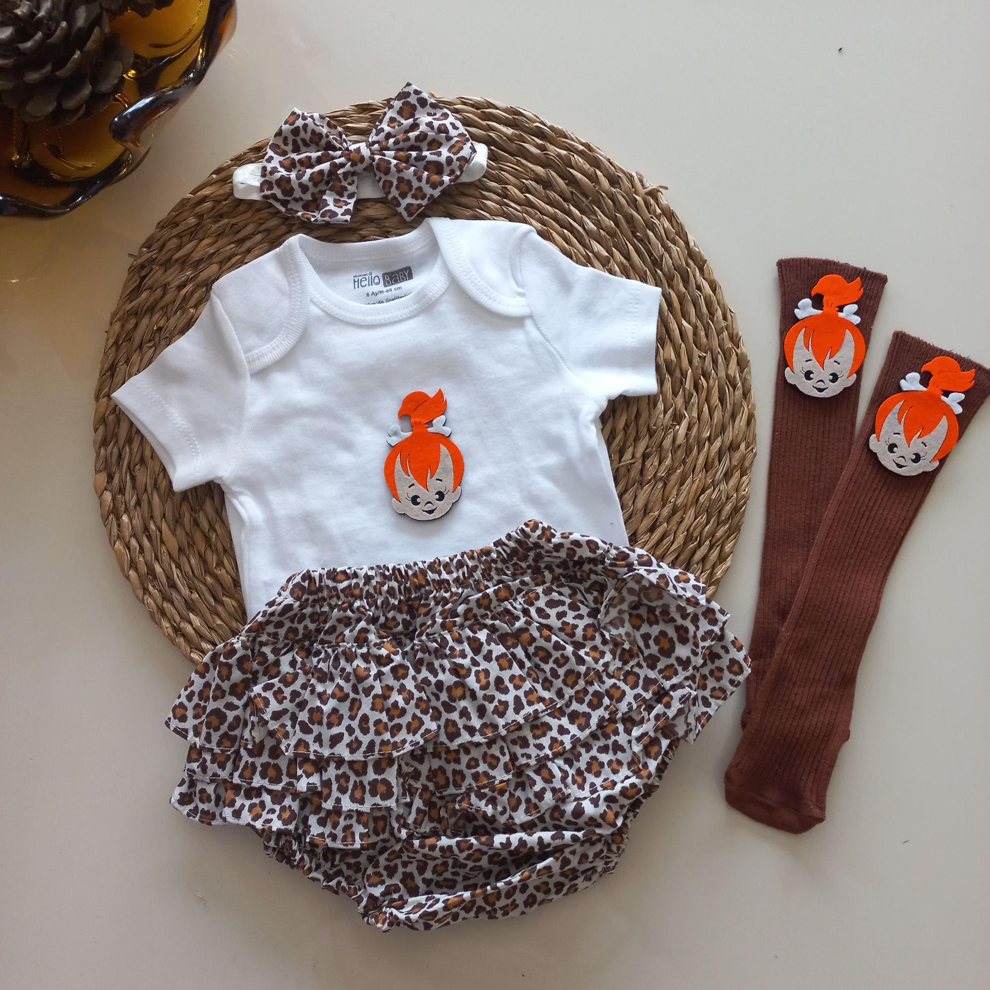 MARS BABY Kız Bebek Leopar Çakıl Fırfır Şort Etek Bodyli Bandana 