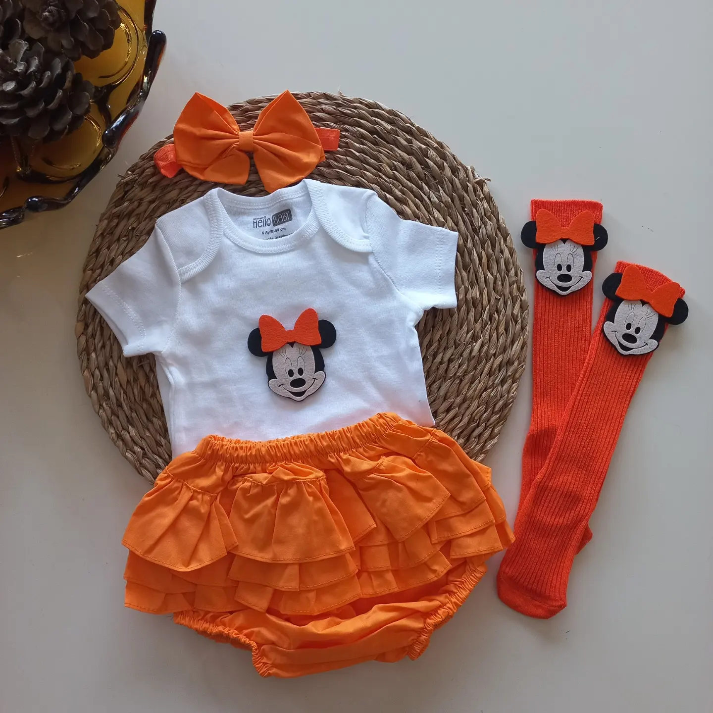 MARS BABY Kız Bebek Turuncu Fırfırşort Etek Bandana Minnie Mouse 