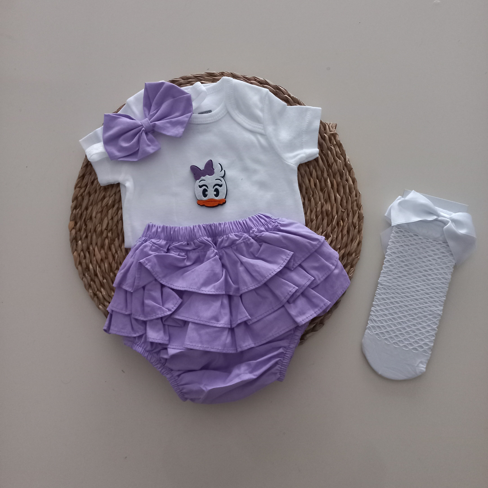 MARS BABY Kız Bebek Lila Daisy Fırfır Şort Etek Bodyli Beyaz File