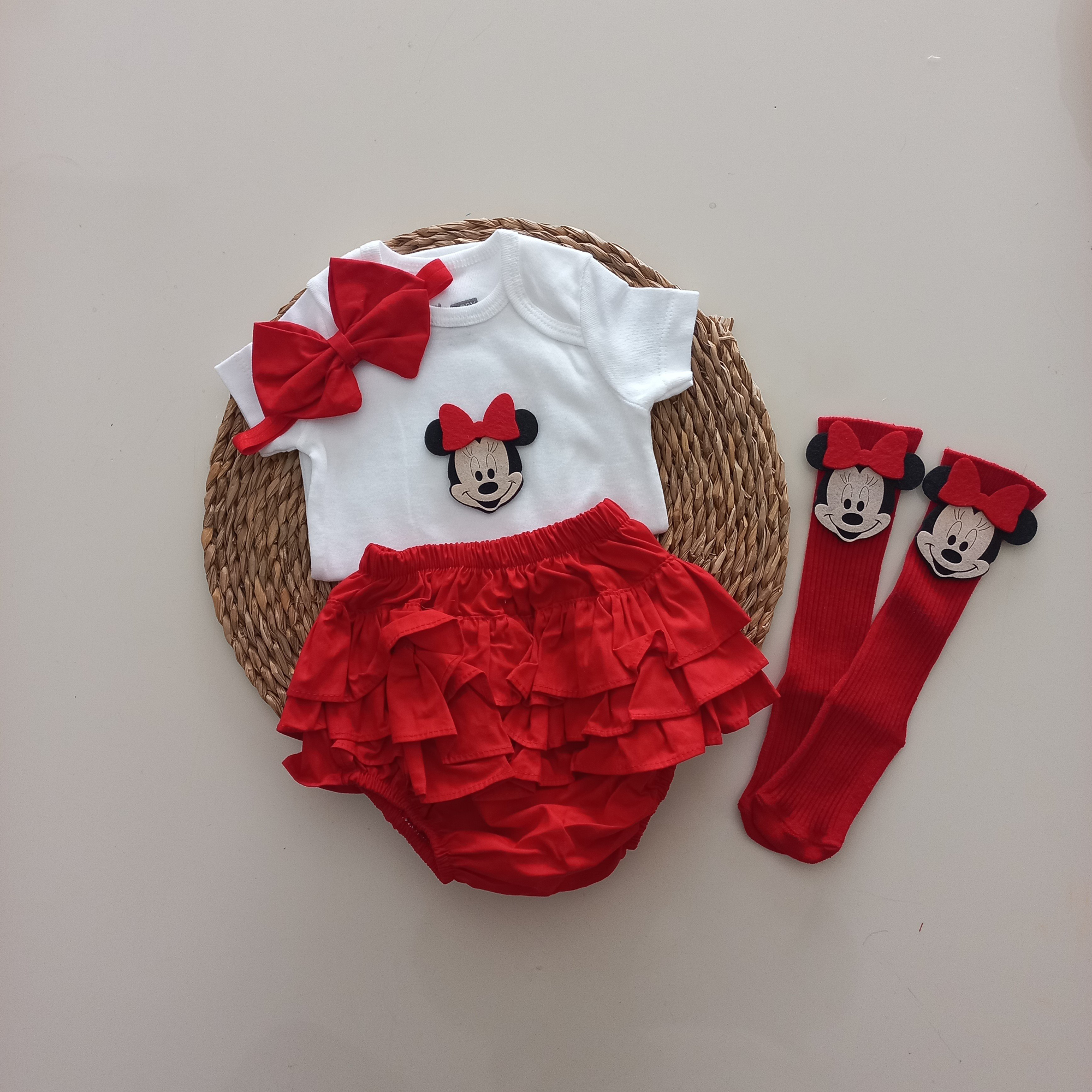 MARS BABY Kız Bebek Kırmızı Minnie'li Fırfır Şort Etek Bodyli Çor