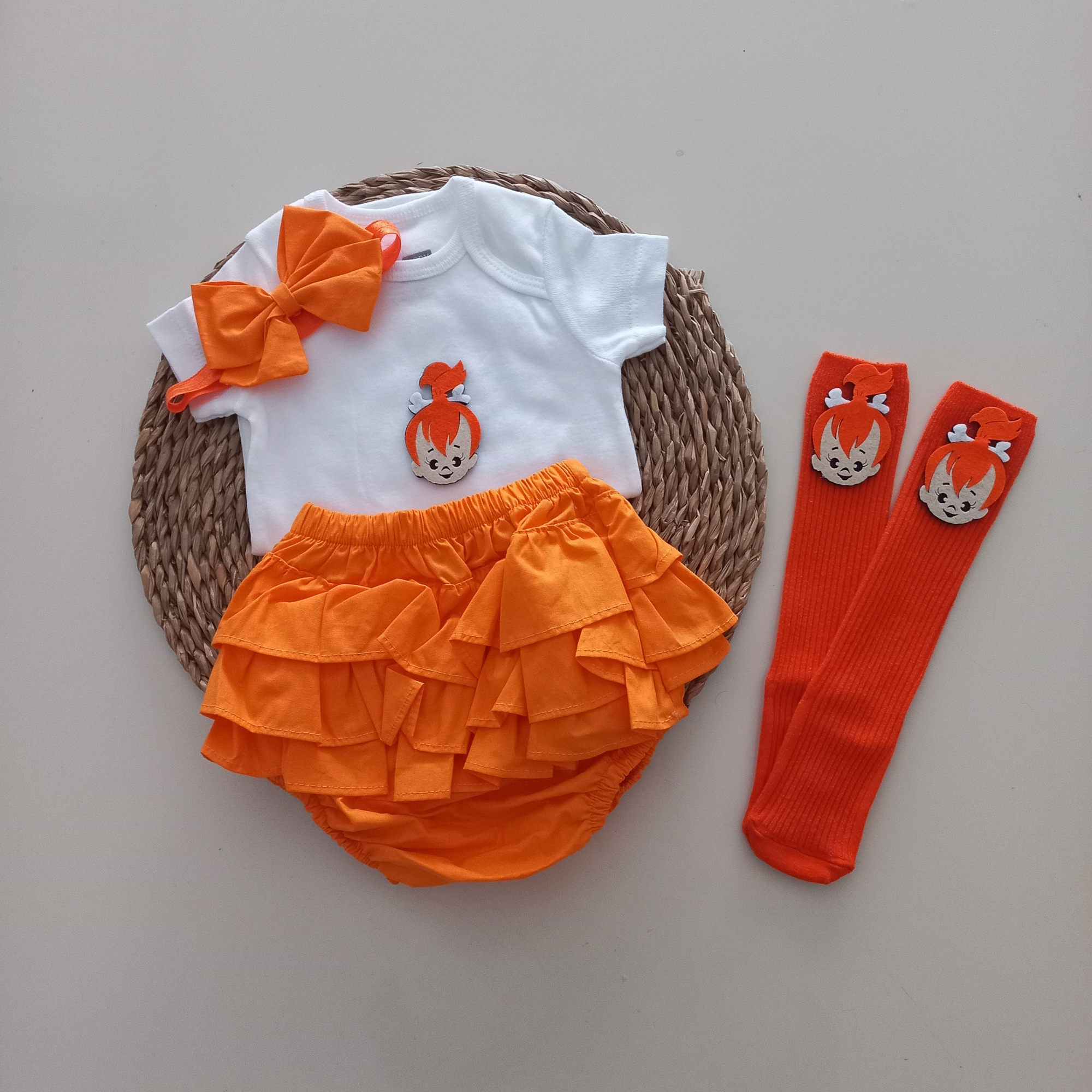 MARS BABY Kız Bebek Turuncu Çakıl Fırfır Şort Etek Badili Çorap T