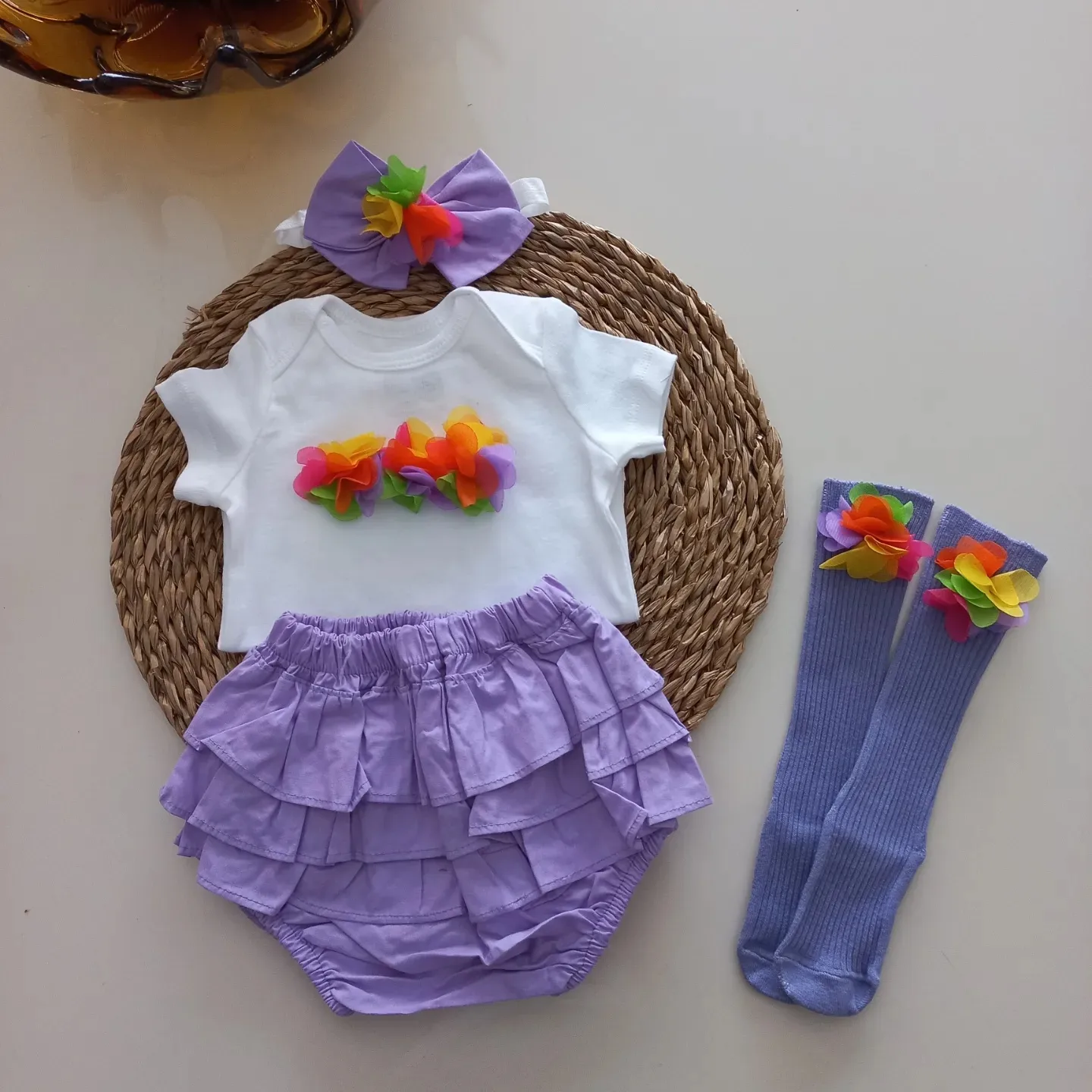 MARS BABY Kız Bebek Lila Potpori Fırfırşort Etek Bandana Çorap Ta