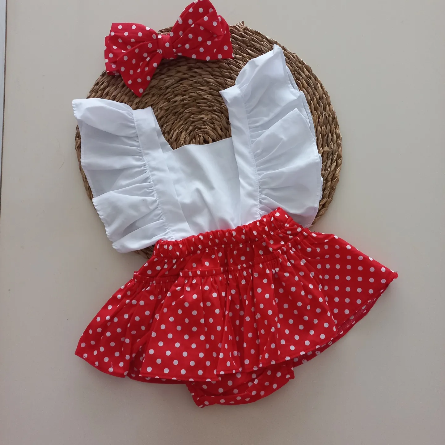 MARS BABY Kız Bebek Kırmızı Puantiye Desenli Fırfırlı Salopet Ban