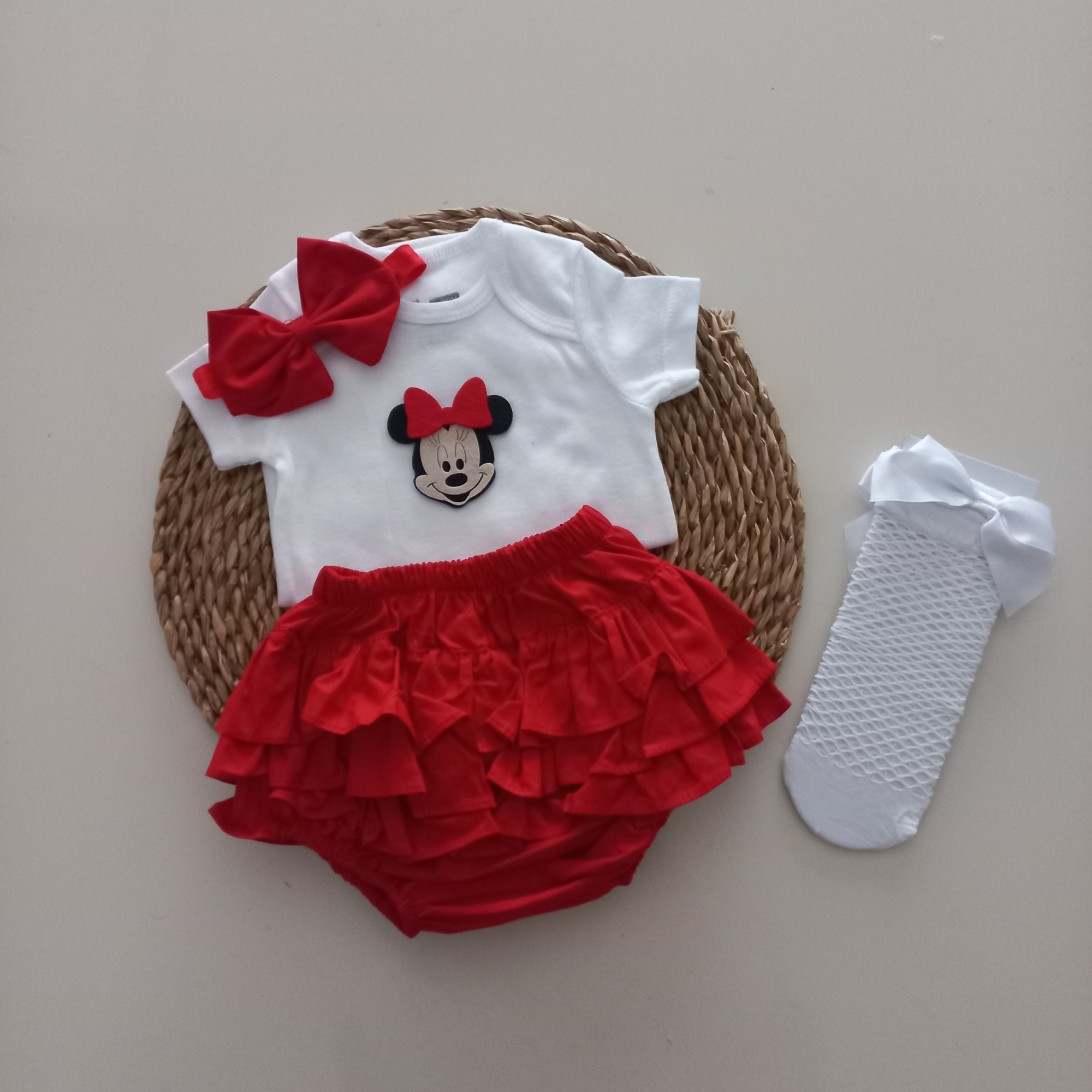MARS BABY Kız Bebek Kırmızı Minnie'li Fırfır Şort Etek Bodyli Bey
