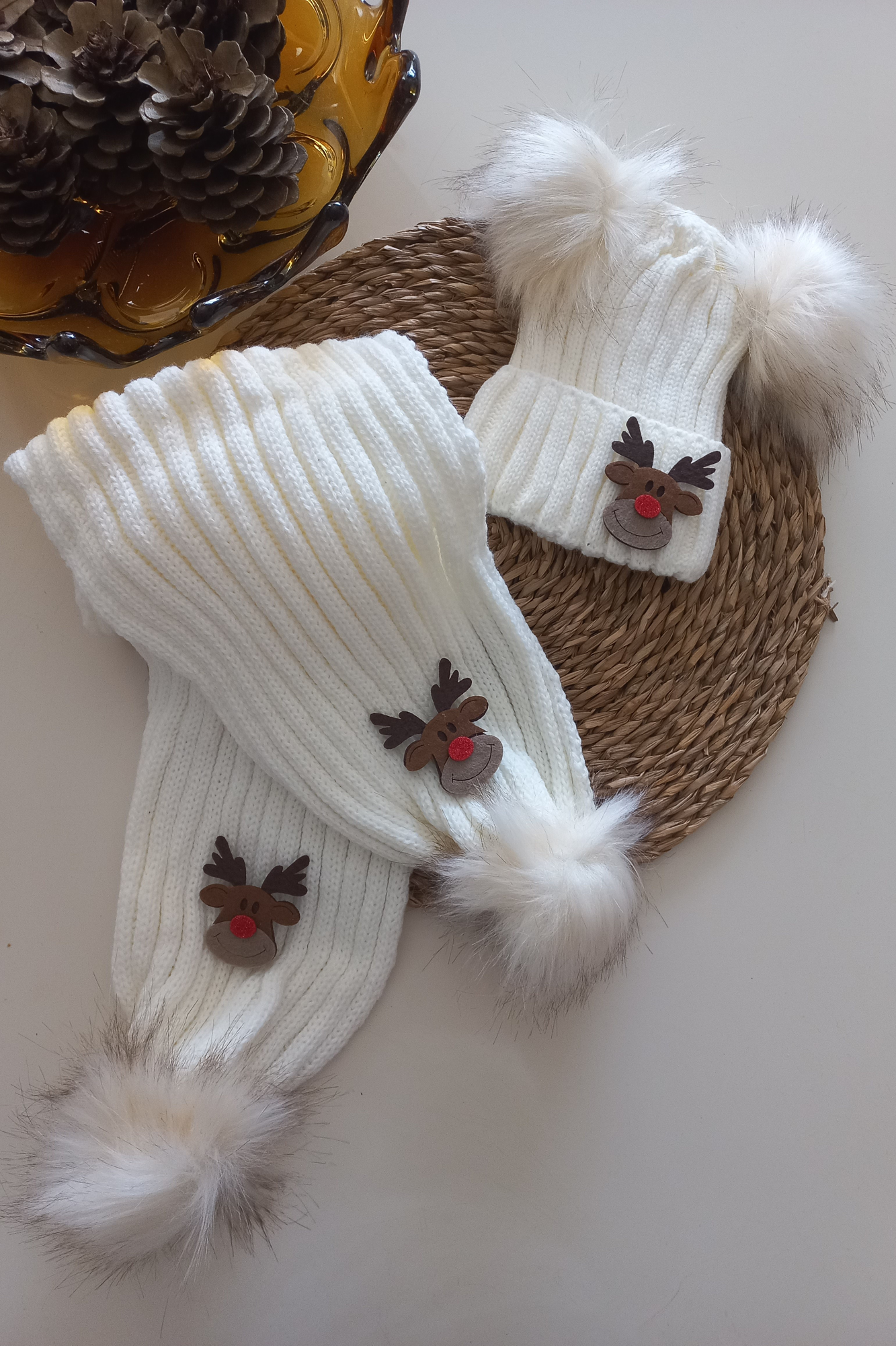 MARS BABY Kız Erkek Unisex Bebek Çocuk Ekru Krem Geyik Figürlü Po