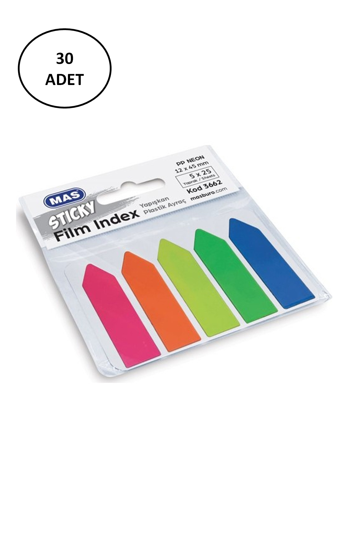 Just Cheap Store Mas 3662 Film İndex 12Mm X 45 Mm 5 X 25 Cm Sayfa Pp Neon 5 Renk