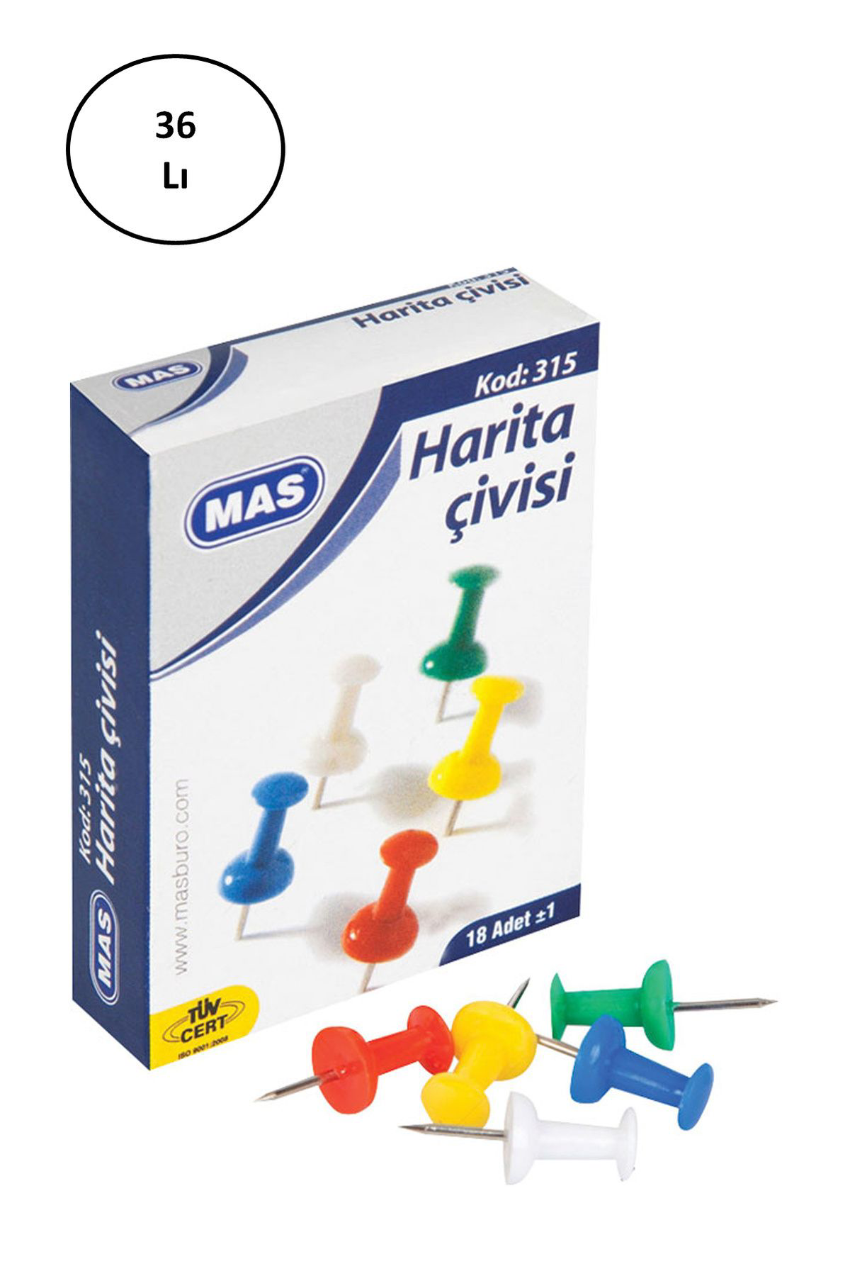 Cexos Mas Renkli Harita Çivisi Silindirik 36'Li - Cbt3956-7595
