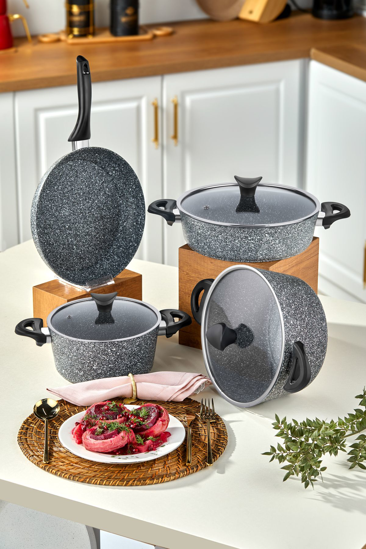 Taç Mastercook 7 Parça Granit Tencere Seti Gri