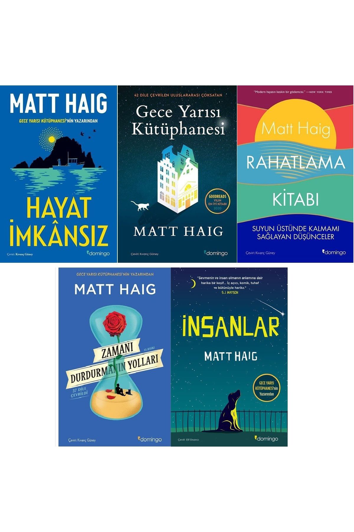 Matt Haig 5 Kitap Set /Hayat İmknsız + Gece Yarısı Ktp. + Rahatlama Kitabı +Zamanı Durdurma+İnsanlar