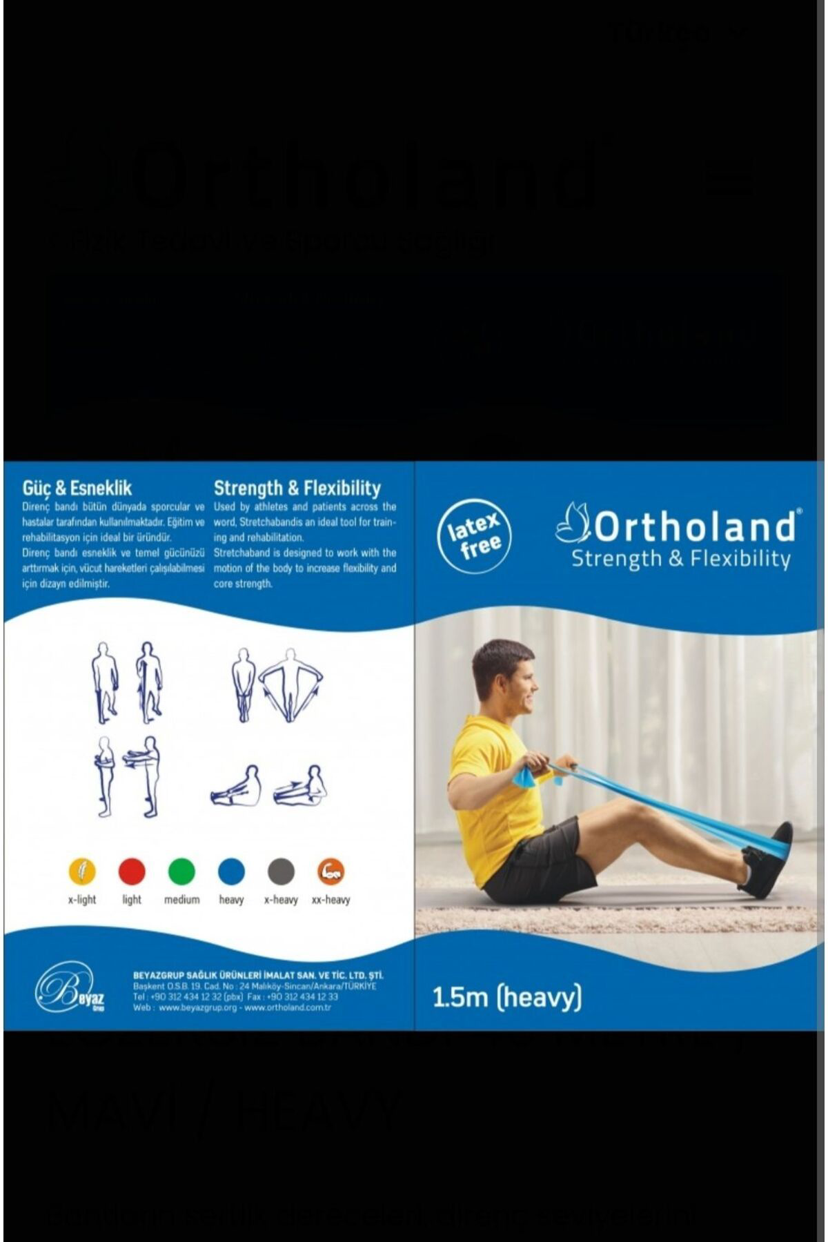 Ortholand Mavi Egzersiz Bandi 1,5 Metre Heavy