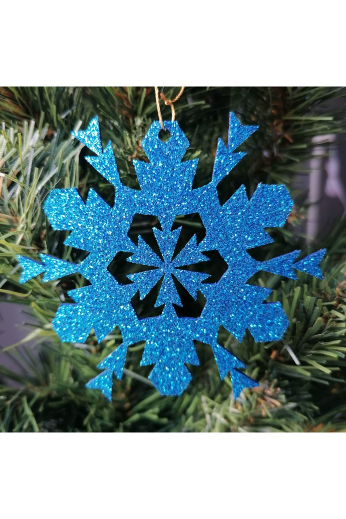 Leylaser Mavi Kar Tanesi Simli Eva Ağaç Ve Hediye Süsü 8X8cm 12 Li