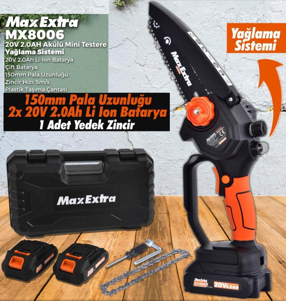 Max Extra  Mx8006 Akülü Dal Kesme Budama Mini Testere Yağli 20V 2.