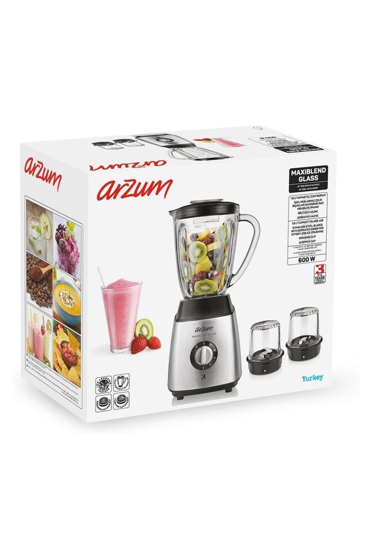 Arzum Maxiblend Glass Sürahi Blender 600 W Paslanmaz Çelik - Ar1056
