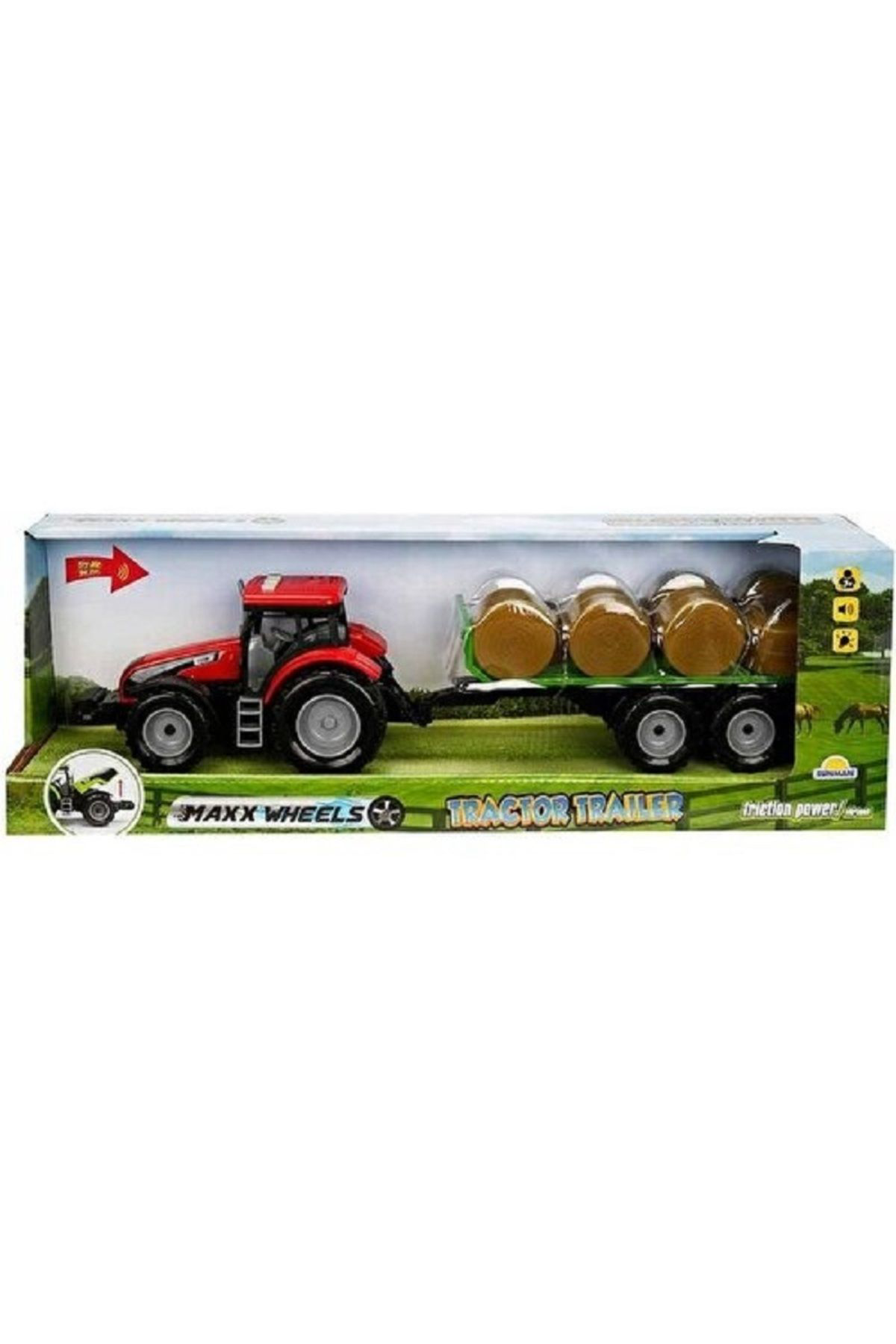 Oyuncak Store Maxx Wheels Sesli Ve İşikli Römorklu Traktör 44 Cm. - Kirmizi Sam