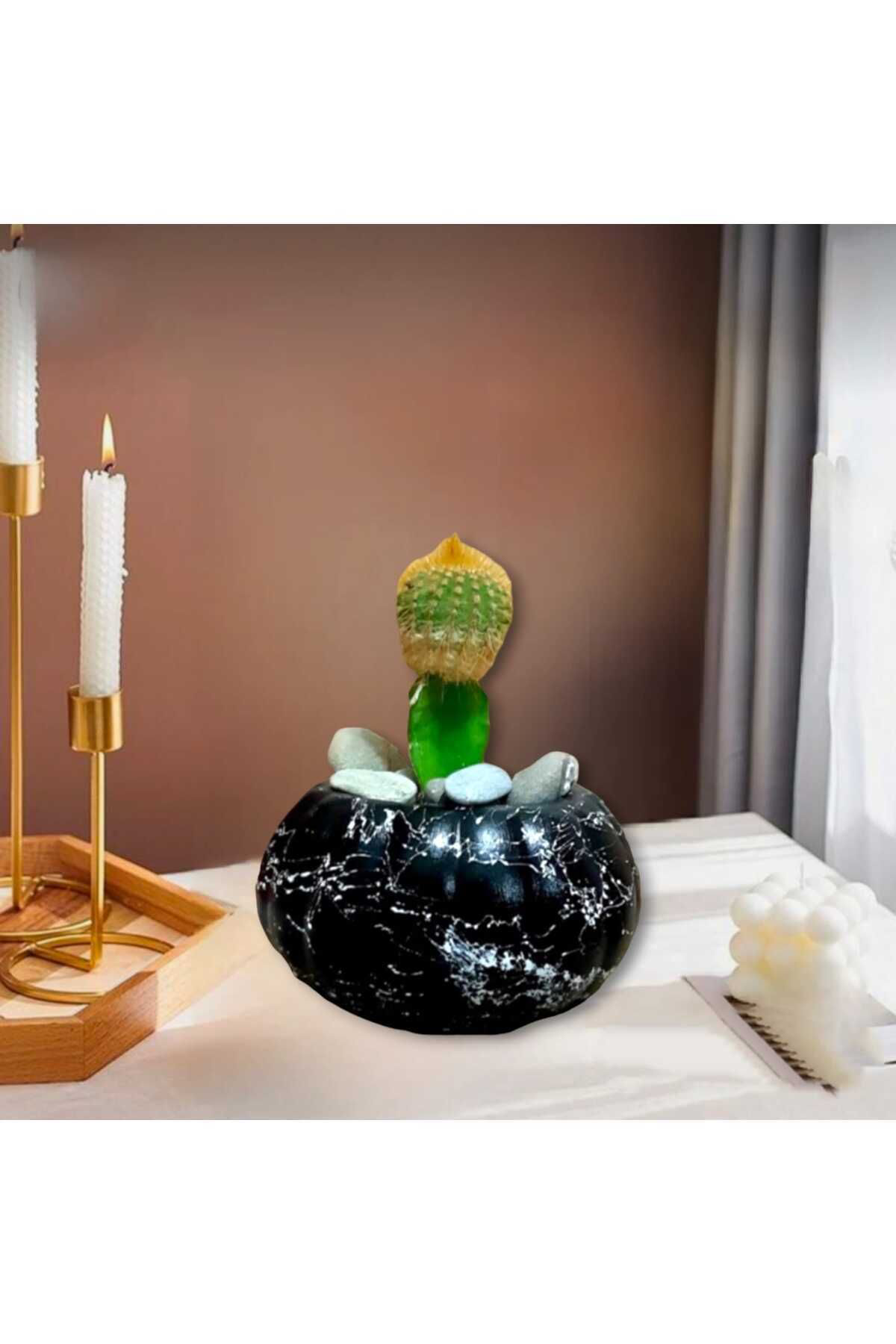 Dodemert Home Mermer Efektli Siyah Beton Kabak Saksi& Mumluk Dekoratif
