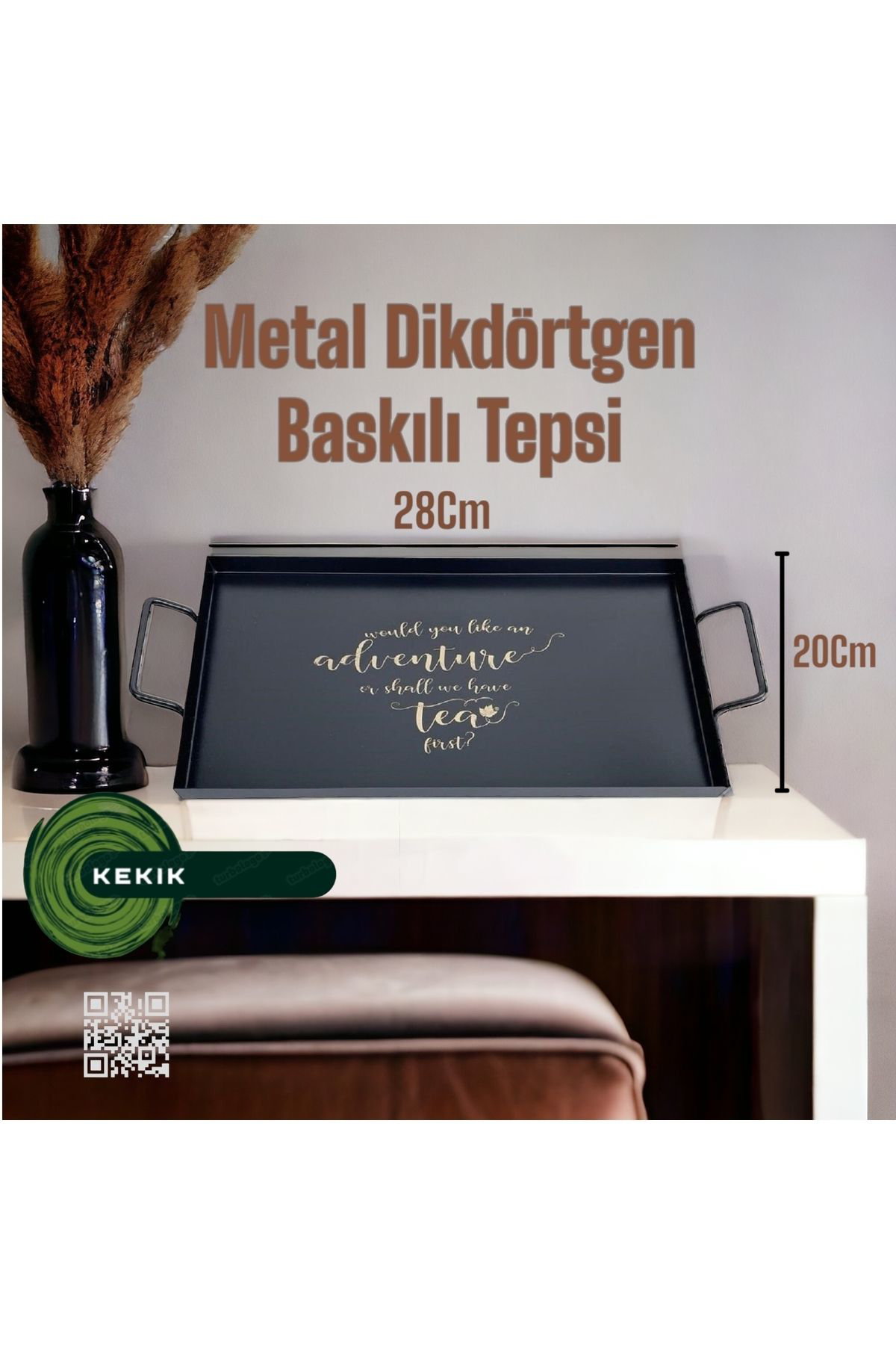 Kekikdükkan Metal Dikdörtgen Baskili Tepsi