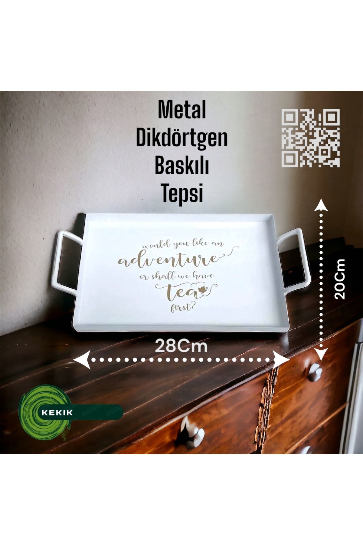 Kekikdükkan Metal Dikdörtgen Baskili Tepsi