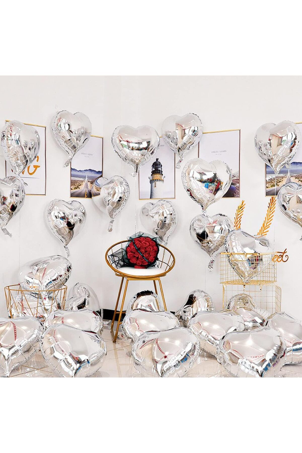 Robotrend Metalize Parlak Gümüş Kalp Şekilli Uçan Balon Folyo 18 İnç 45 Cm