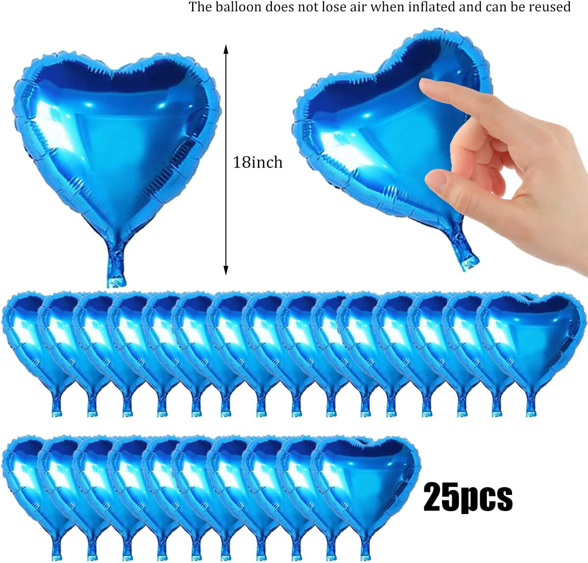 Metalize Parlak Mavi Kalp Şekilli Uçan Balon Folyo 18 inç 45 cm 2