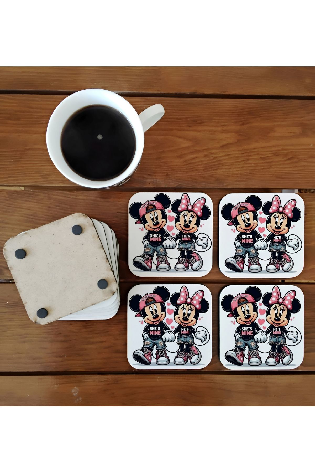 Ghostbusters Mickey Ve Minnie Mouse Çifti Sevgili Disney Ahşap Bardak Altliği