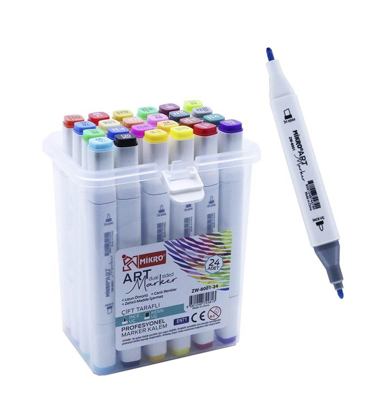 Mikro  Art Çift Uçlu Marker Kalem 24 Renk Zw-8001-24