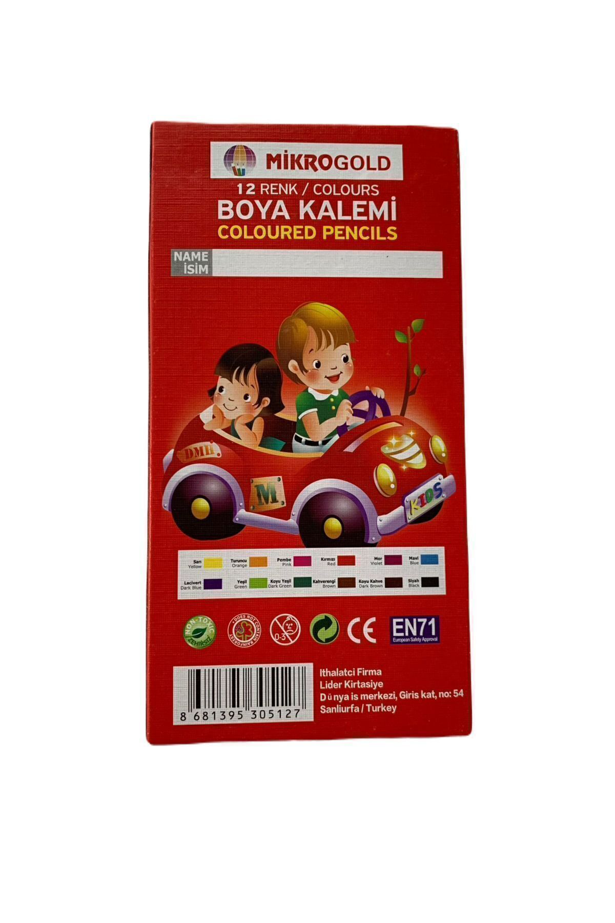 Mikrogold Mikro Gold 12 Renk Tam Boy Kuru Boya Kalemi