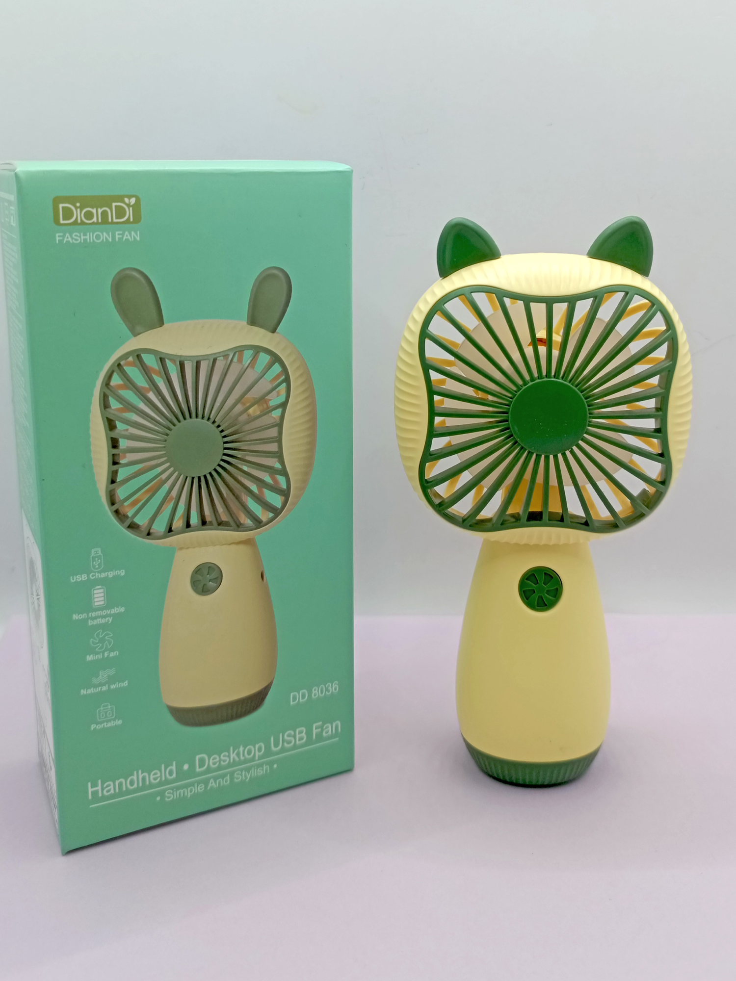 Limmy Mini Fan Kedi Model Fan Şarj Edilebilir El Fani Vantilatör - Yeşi
