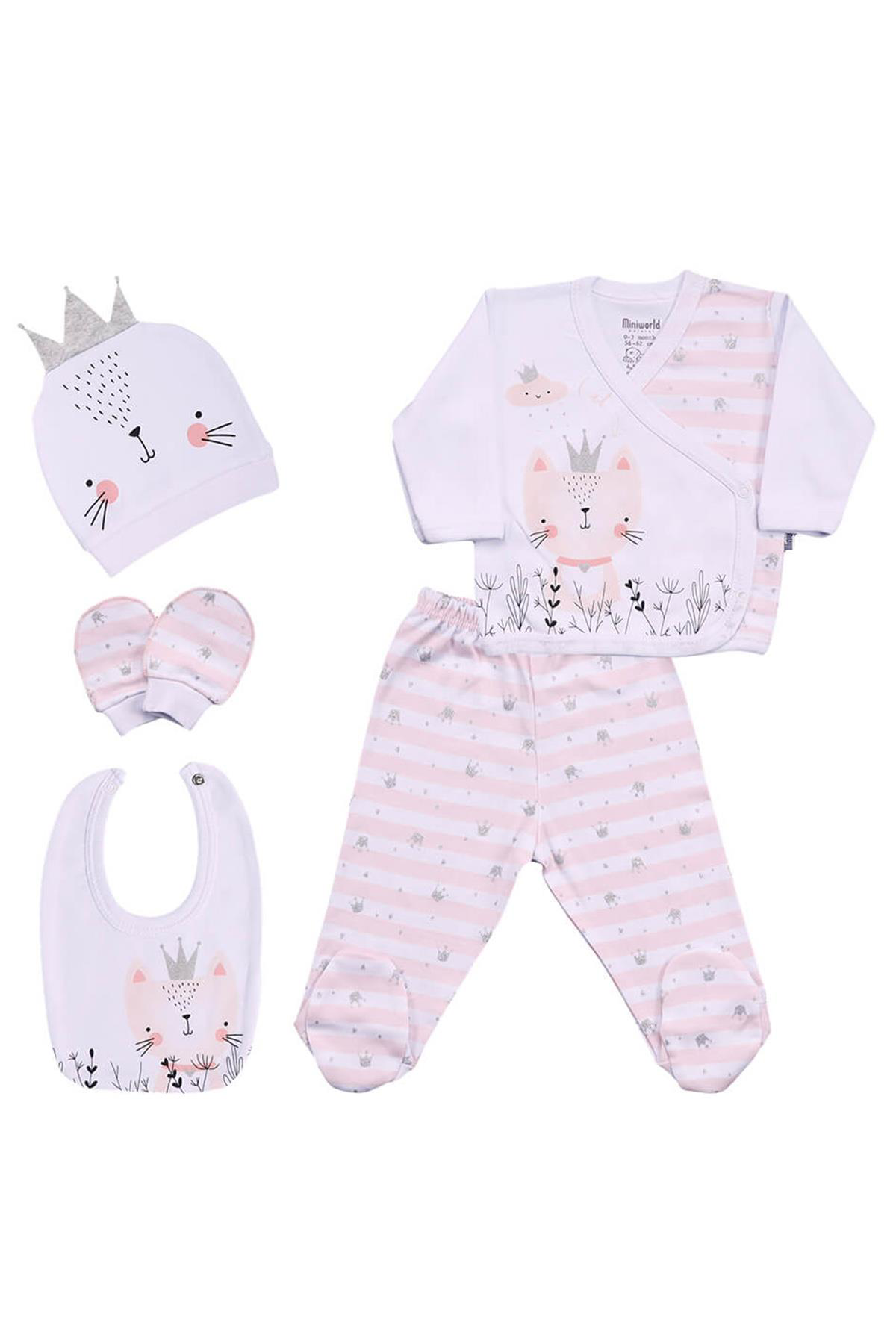 Dear Enika Miniworld Kiz Bebek Kedi Temali Pembe 0-3 Ay 5'Li Hastane Çikiş T
