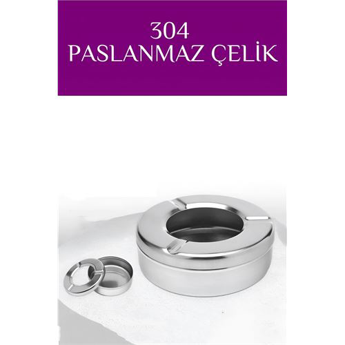Modacar Kapaklı Paslanmaz Yuvarlak Küllük - Kapaklı 304 Çelik Kül